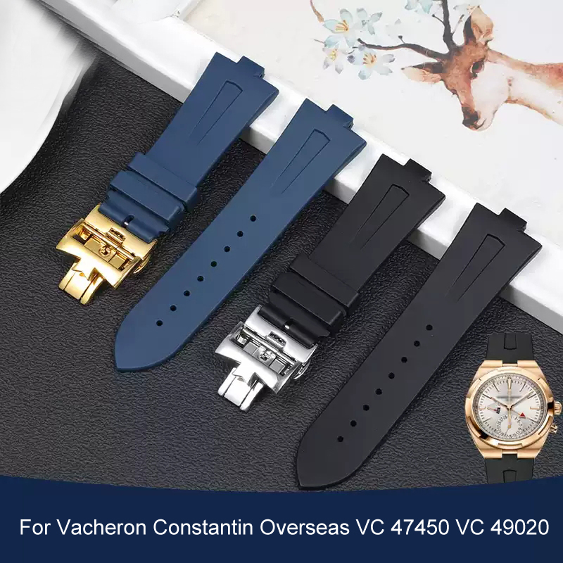 Luxury Watch Vacheron Constantin - 25 มม.-8 มม.สายนาฬิกายางซิลิโคนสำหรับวาเชรอน คอนสแตนติน โอเวอร์ซีส์ VC