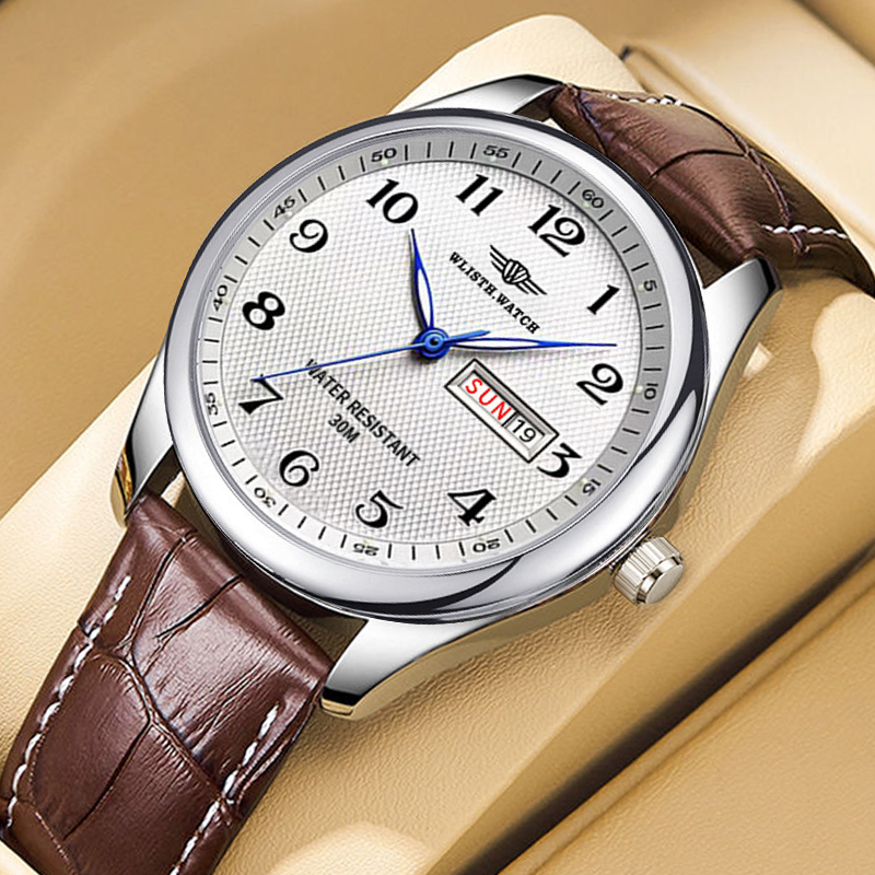 Luxury Watch Investment - WLISTH แบรนด์หรูผู้ชายนาฬิกานาฬิกาควอตซ์ตัวเลขอารบิคสแตนเลสกันน้ำปฏิทินนาฬิกาข้อมือผู้ชายของขวัญสำหรับพ่อ