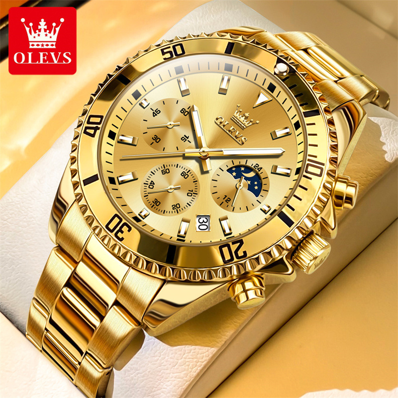 Luxury Watch Investment - OLEVS นาฬิกาผู้ชายแบรนด์ชั้นนำหรูหรานาฬิกาทหารควอตซ์สีทองกันน้ำวันที่สแตนเลสเรืองแสงนาฬิกาผู้ชาย reloj