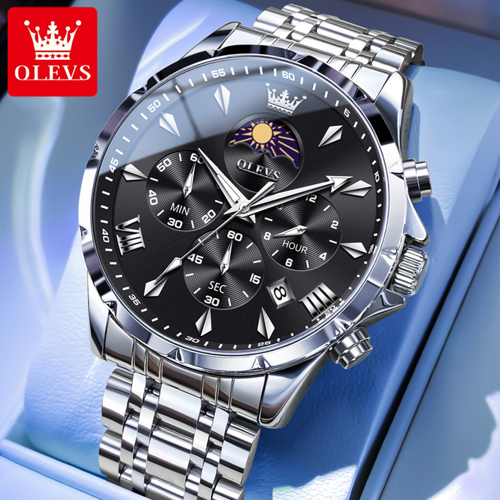 Luxury Watch Investment - นาฬิกาข้อมือผู้ชาย OLEVS 3653 พร้อมฟังก์ชันแสดงข้างขึ้นข้างแรม ปฏิทิน กันน้ำ