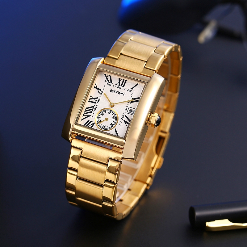 Luxury Watch Quality - ผู้ชายหรูหรานาฬิกาผู้ชายทองสีขาวโรมันนาฬิกาดิจิตอลควอตซ์สายโลหะสี่เหลี่ยมผืนผ้าคลาสสิกนาฬิกาแบรนด์ธุรกิจนาฬิกาผู้ชาย