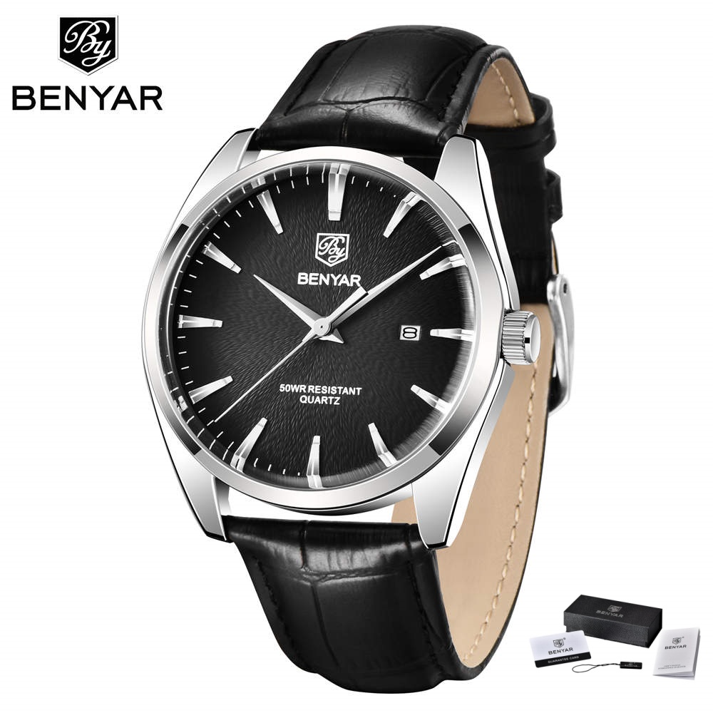 Luxury Watch Investment - นาฬิกาข้อมือแบรนด์หรู Benyar 5163 สไตล์ทหาร สายหนัง ควอตซ์