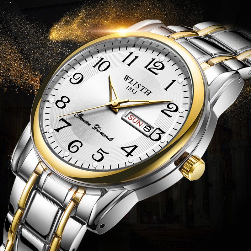 Luxury Watch Life - นาฬิกาควอตซ์ผู้ชายสุดหรู นาฬิกาข้อมือดิจิตอล ปฏิทิน แสดงวันในสัปดาห์ เรืองแสง แฟชั่น
