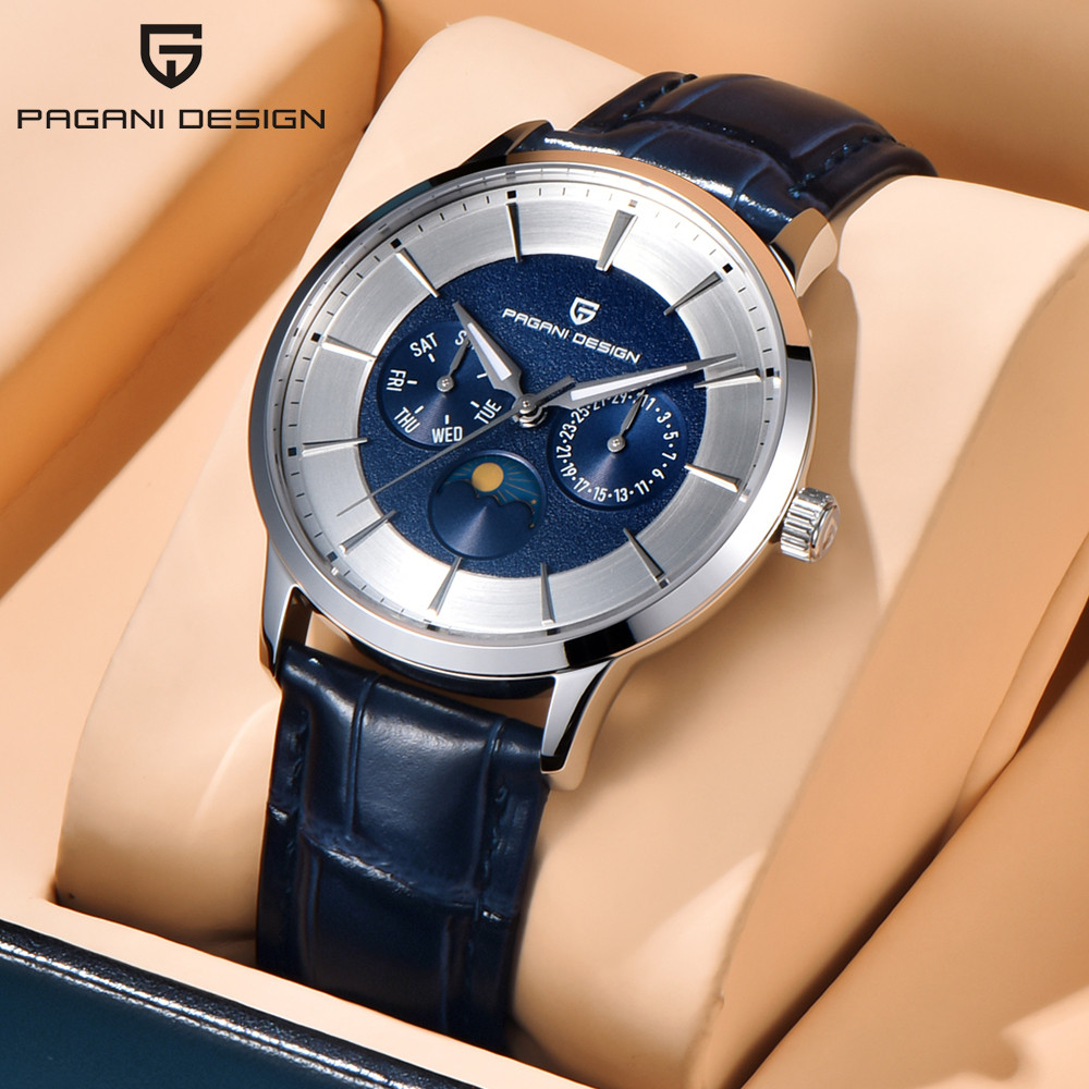 Luxury Watch Tier - นาฬิกาข้อมือ Paganidesign รุ่นหรูหรา สายสแตนเลสสตีล ควอตซ์ พร้อมฟังก์ชั่นแสดงข้างขึ้นข้างแรม