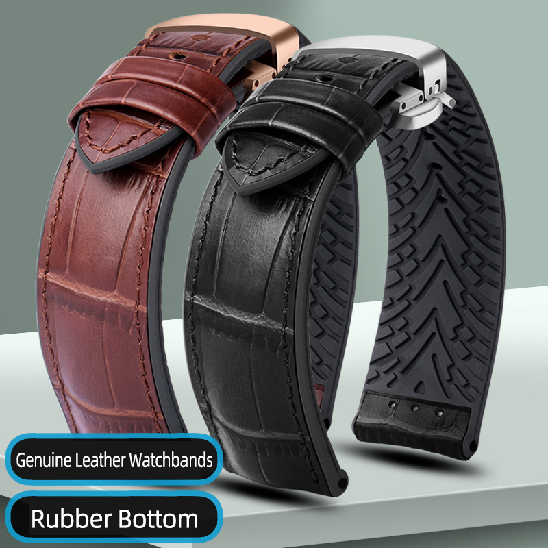 Luxury Watch Rolex - สายรัดข้อมือหนังแท้19/20/21/22มม.ด้านล่างยางนาฬิกากลางแจ้งกันน้ำกีฬาสำหรับ Tissot Omega rolex