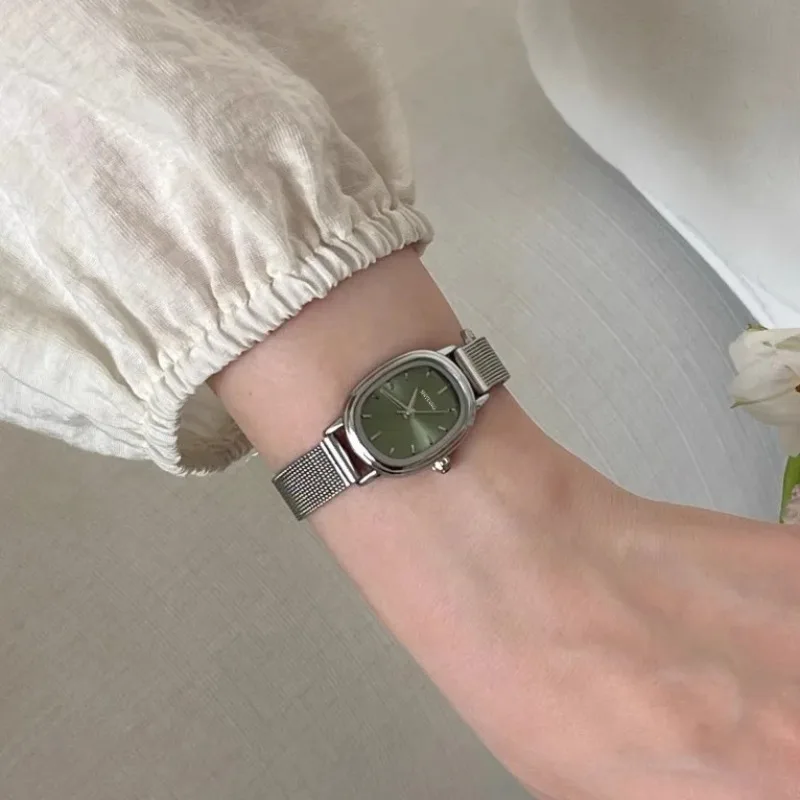 Luxury Watch Brand For Women - รูปไข่ขนาดเล็ก Dial สีเขียวนาฬิกาสแตนเลสสุภาพสตรีนาฬิกาข้อมือแบรนด์ผู้หญิงหรูหราของขวัญควอตซ์นาฬิกา Dropshipping
