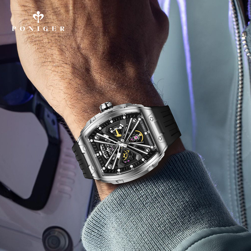 PONIGER หรูหรานาฬิกาผู้ชายอัตโ - Luxury Watch On Rubber Strap บทวิจารณ์และราคา
